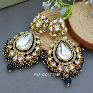 Diana Kundan Earrings - Dark Blue