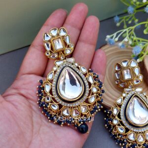 Diana Kundan Earrings - Dark Blue