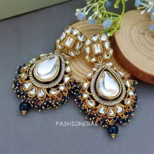 Diana Kundan Earrings - Dark Blue