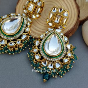 Diana Kundan Earrings - Peacock Blue