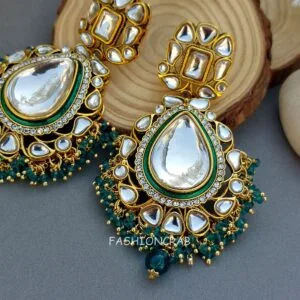 Diana Kundan Earrings - Peacock Blue