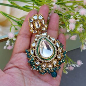 Diana Kundan Earrings - Peacock Blue