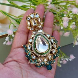 Diana Kundan Earrings - Peacock Blue