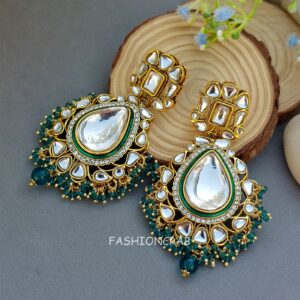 Diana Kundan Earrings - Peacock Blue