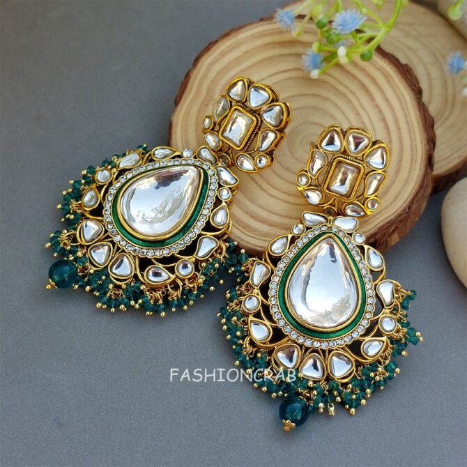 Diana Kundan Earrings - Peacock Blue Diana Kundan Earrings - Peacock Blue
