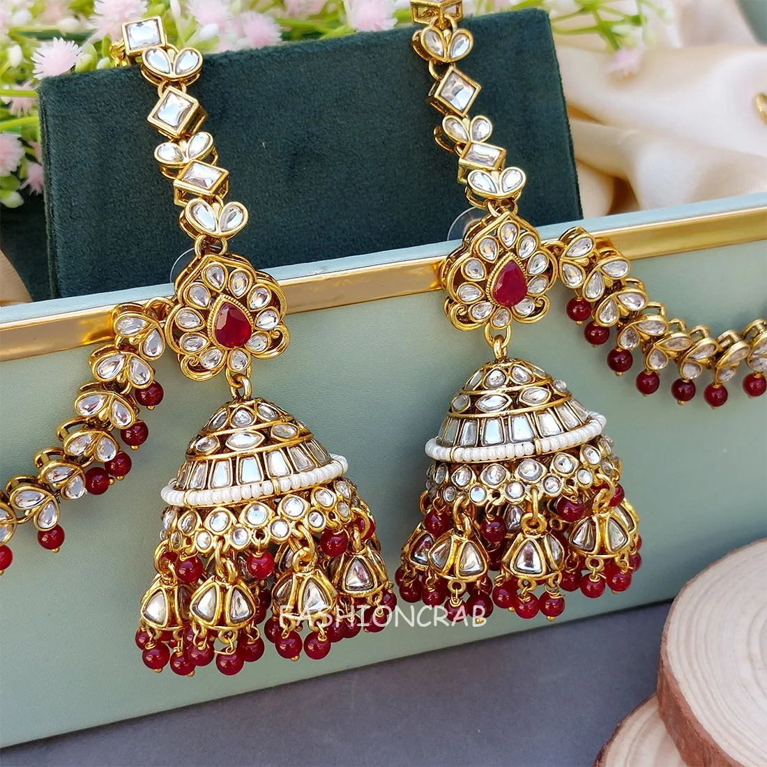 Earrings with Chain for Wedding - Maroon