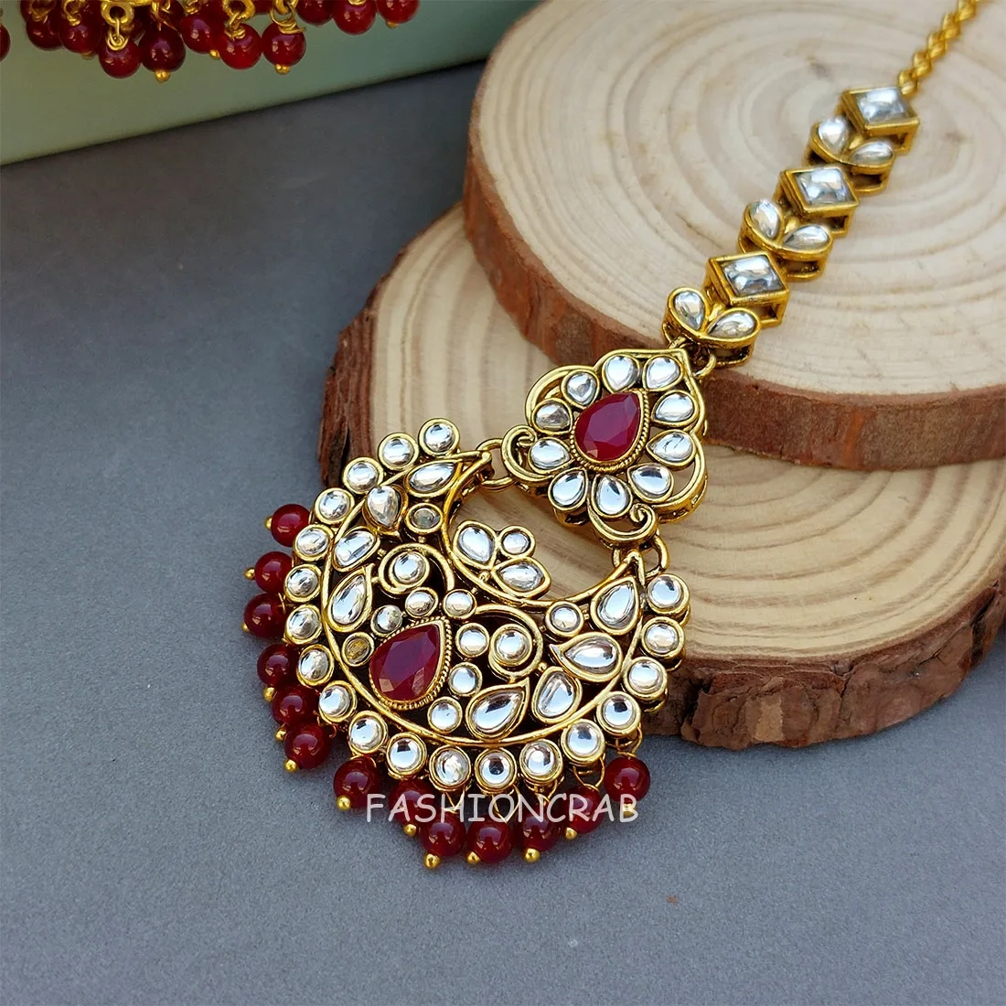 Earrings with Chain for Wedding - Maroon