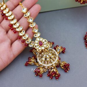 Earrings with Chain for Wedding - Maroon