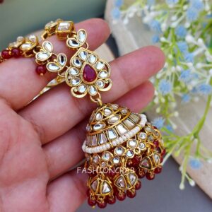 Earrings with Chain for Wedding - Maroon