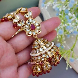 Earrings with Chain for Wedding - Maroon