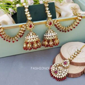 Earrings with Chain for Wedding - Maroon