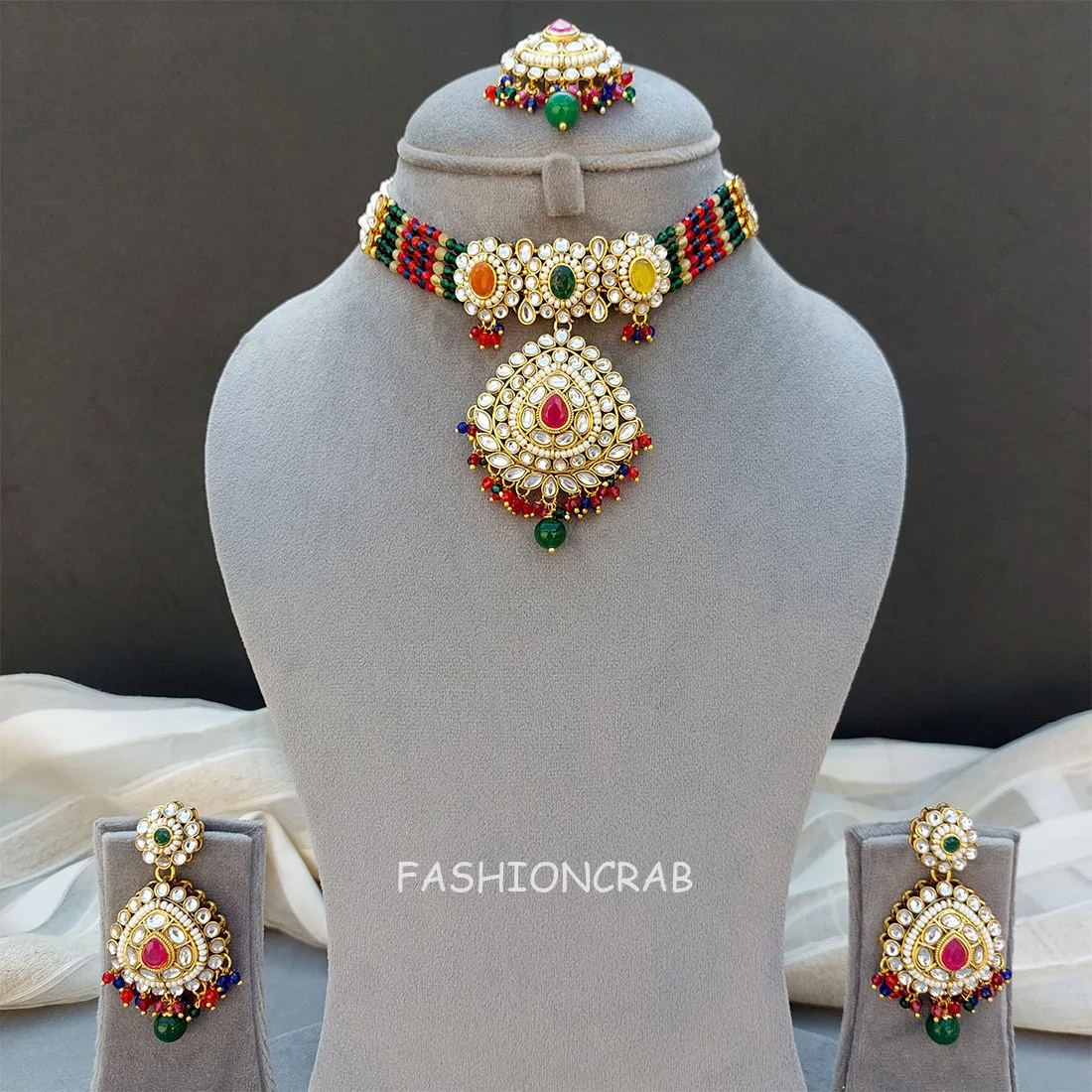 Farzana Kundan Choker Necklace - Multicolor