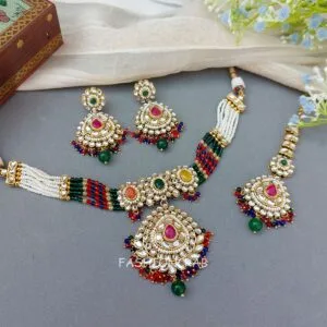 Farzana Kundan Choker Necklace - Multicolor
