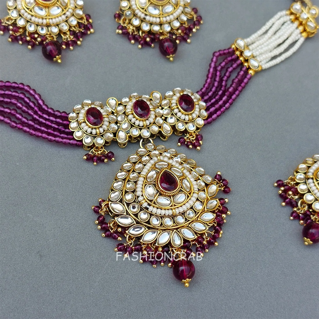 Farzana Kundan Choker Necklace - Purple