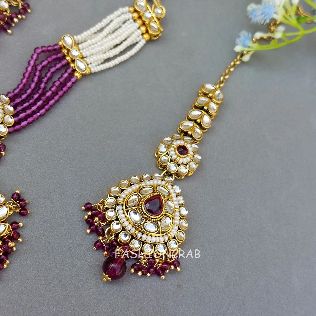 Farzana Kundan Choker Necklace - Purple
