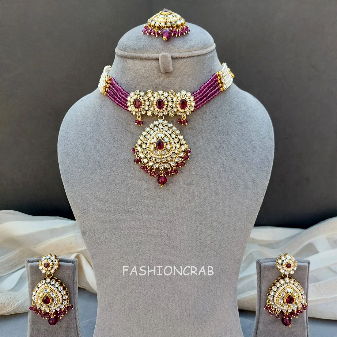 Farzana Kundan Choker Necklace - Purple