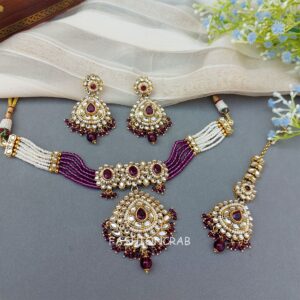 Farzana Kundan Choker Necklace - Purple