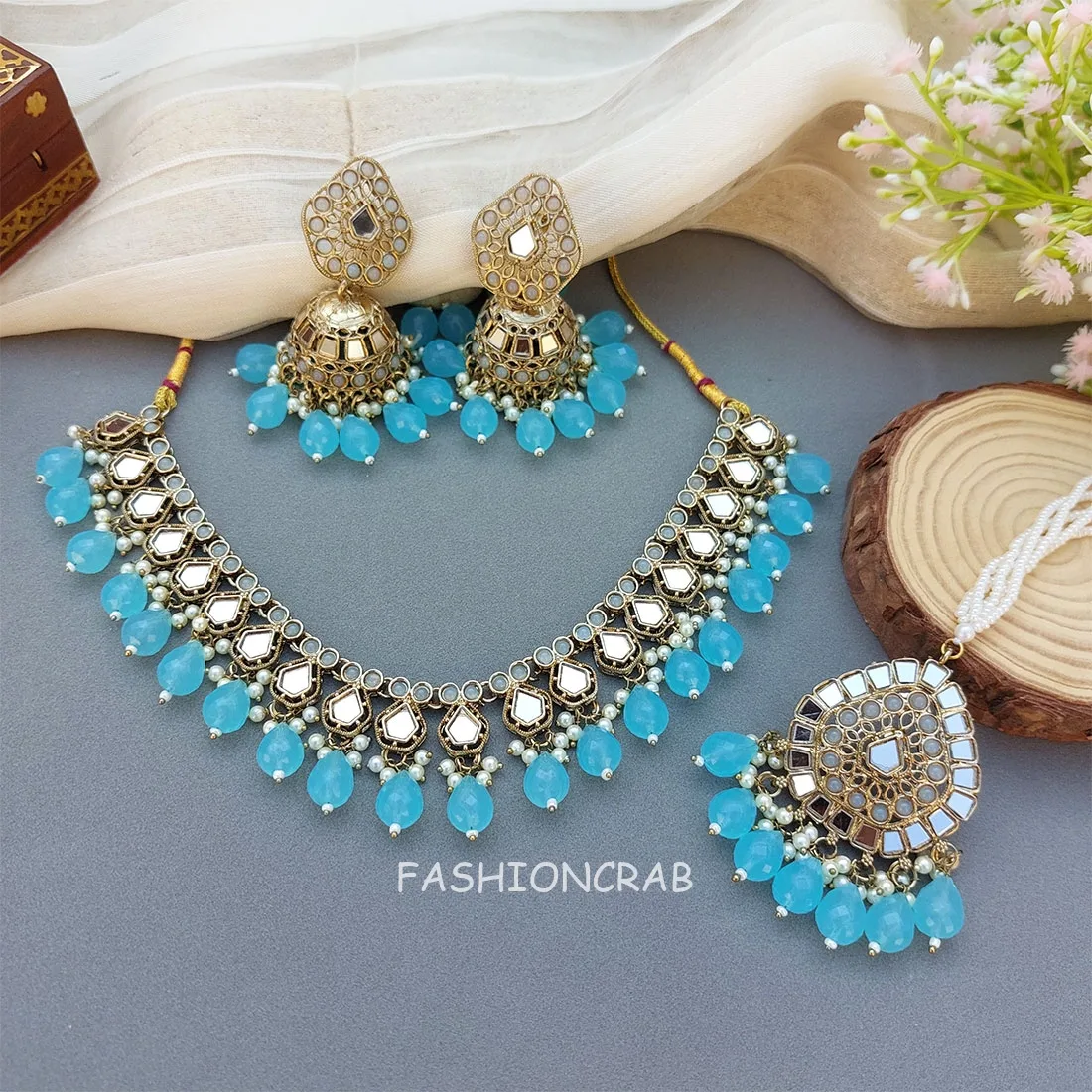 Gauri Mirror Necklace - Blue