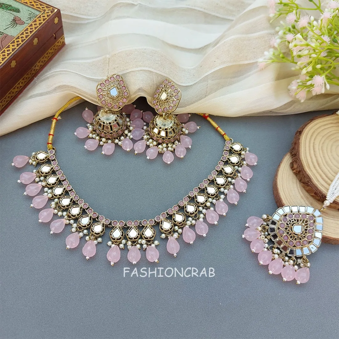 Gauri Mirror Necklace - Light Pink