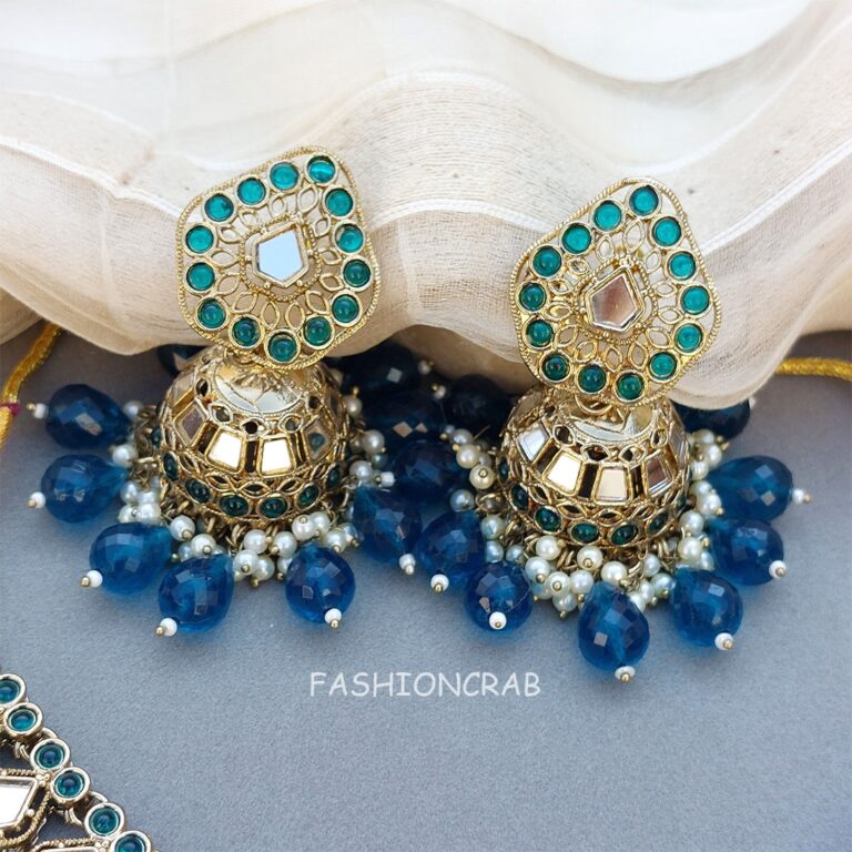Gauri Mirror Necklace - Peacock Blue