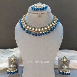 Gauri Mirror Necklace - Peacock Blue