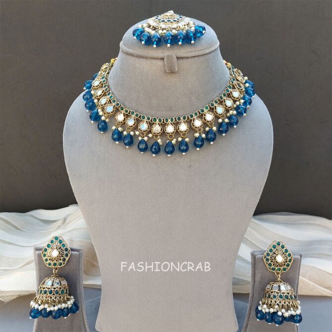 Gauri Mirror Necklace - Peacock Blue
