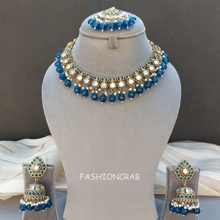 Gauri Mirror Necklace - Peacock Blue