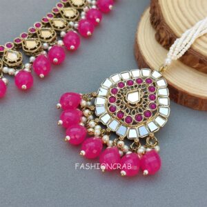 Gauri Mirror Necklace - Rani Pink