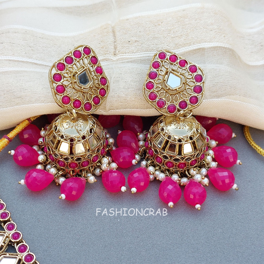 Gauri Mirror Necklace - Rani Pink
