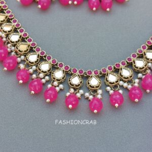 Gauri Mirror Necklace - Rani Pink