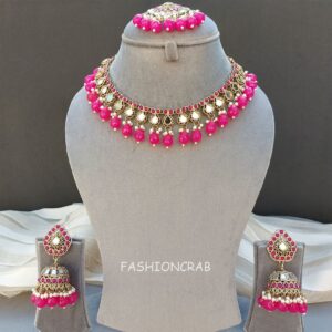 Gauri Mirror Necklace - Rani Pink