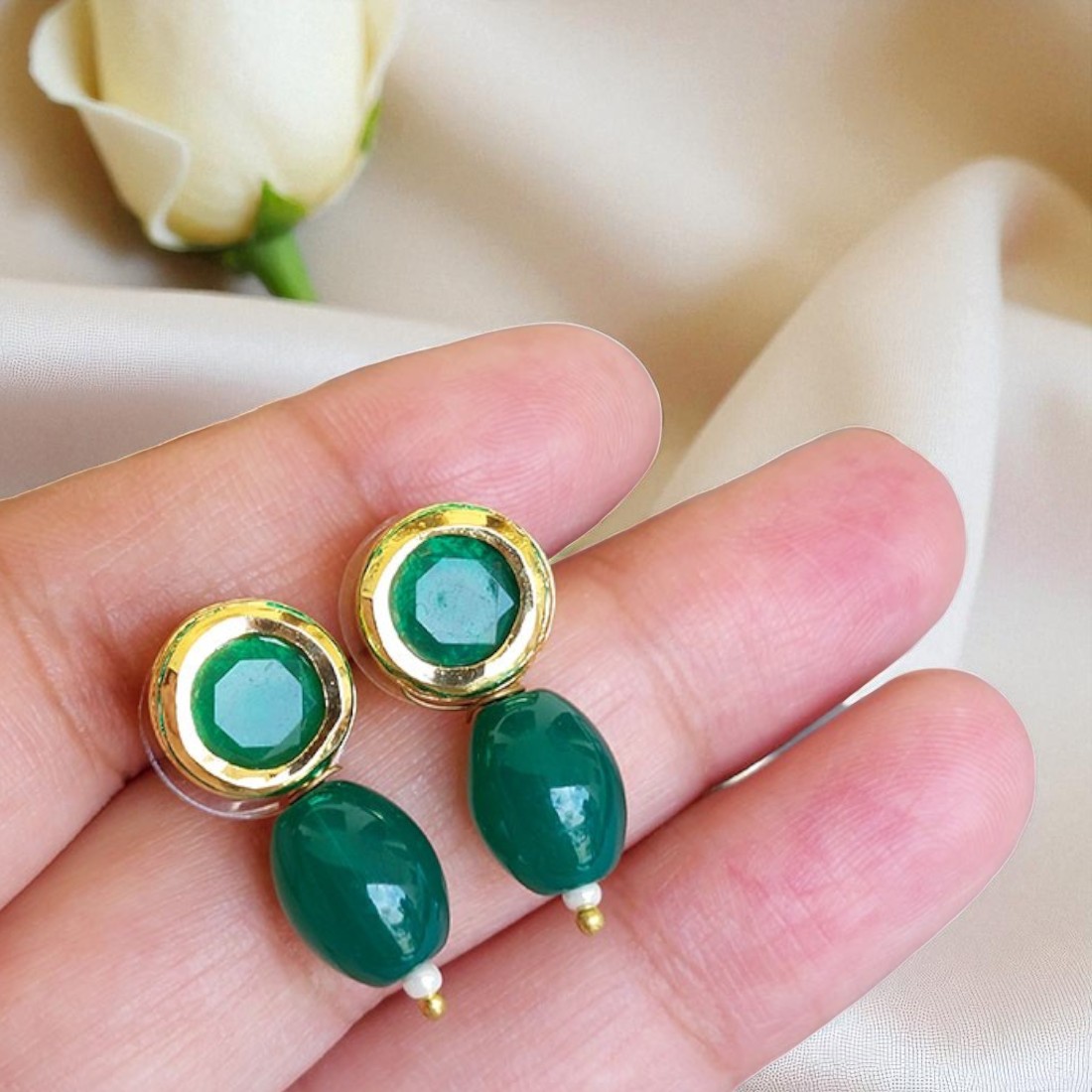 Green White Pearl Set with Earrings