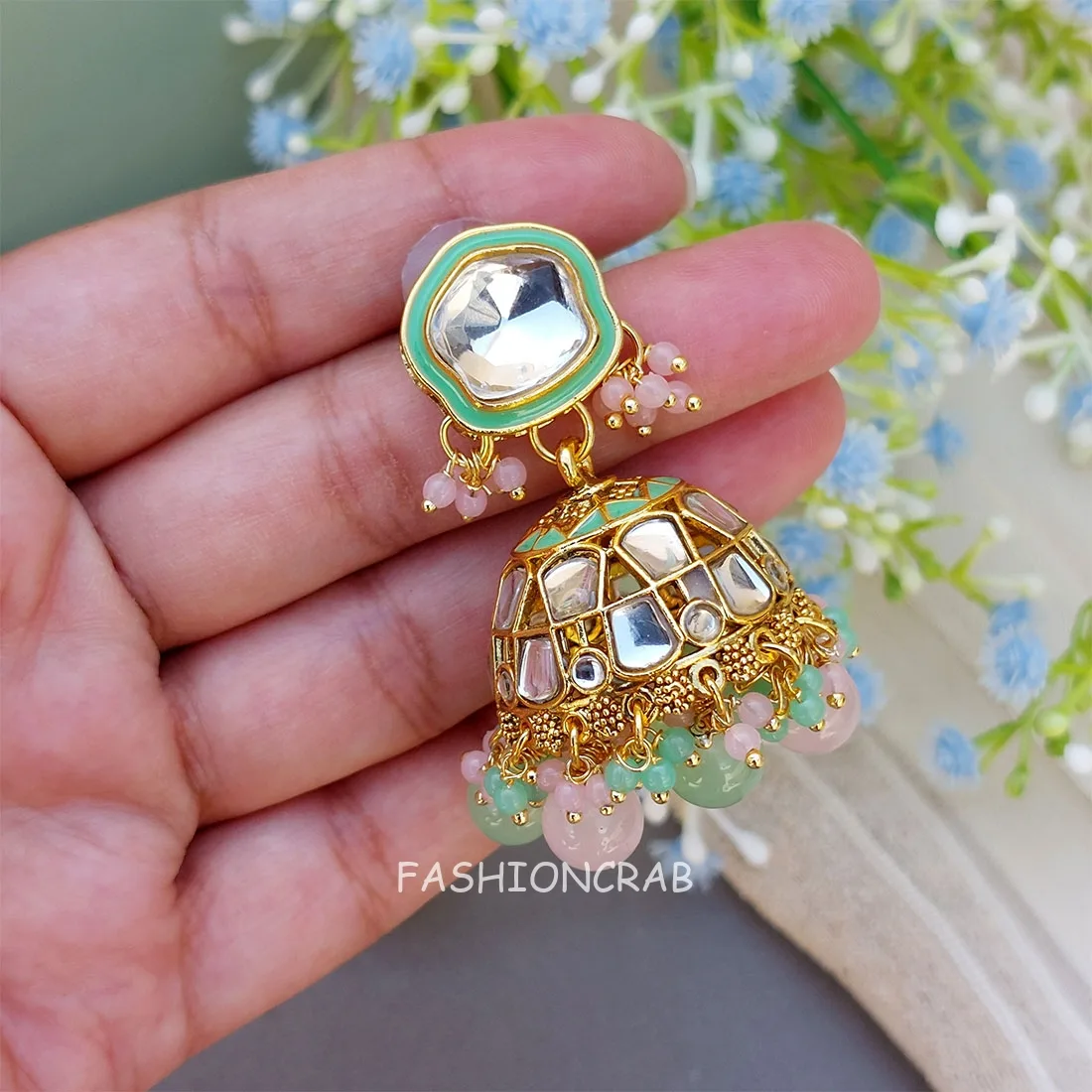 Gurleen Maangtikka with Earrings - Pink Green