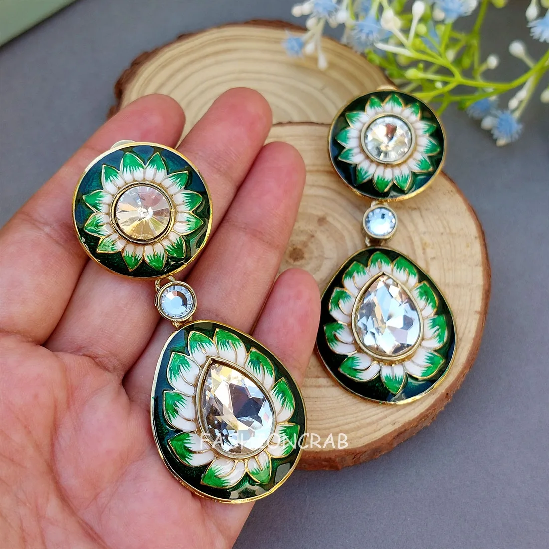 Inaya Kundan Earrings - Green
