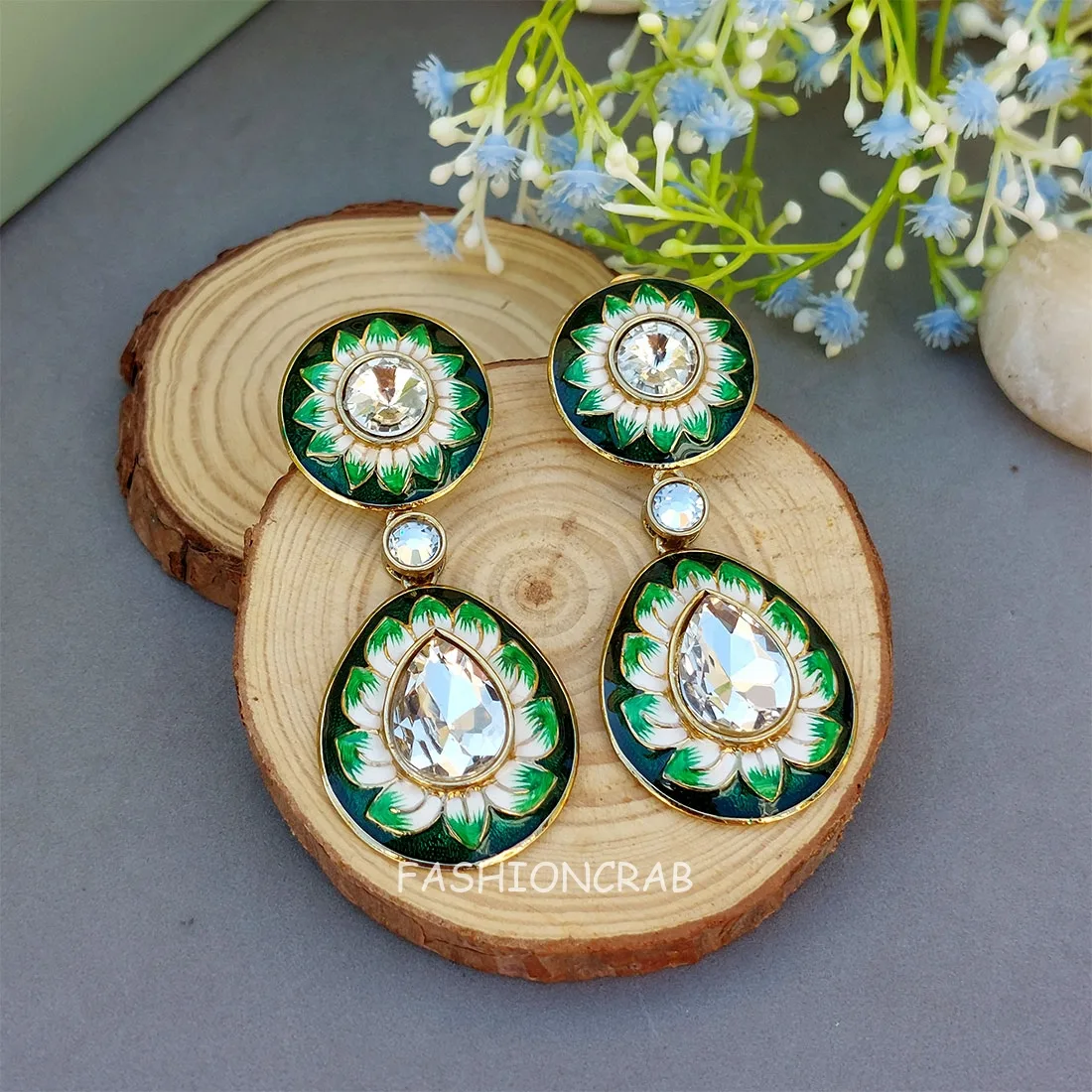 Inaya Kundan Earrings - Green