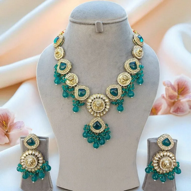 Inayat Kundan Necklace - Peacock Blue