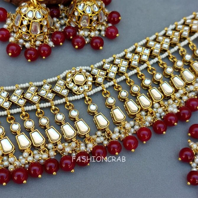 Kajal Kundan Choker Necklace - Maroon