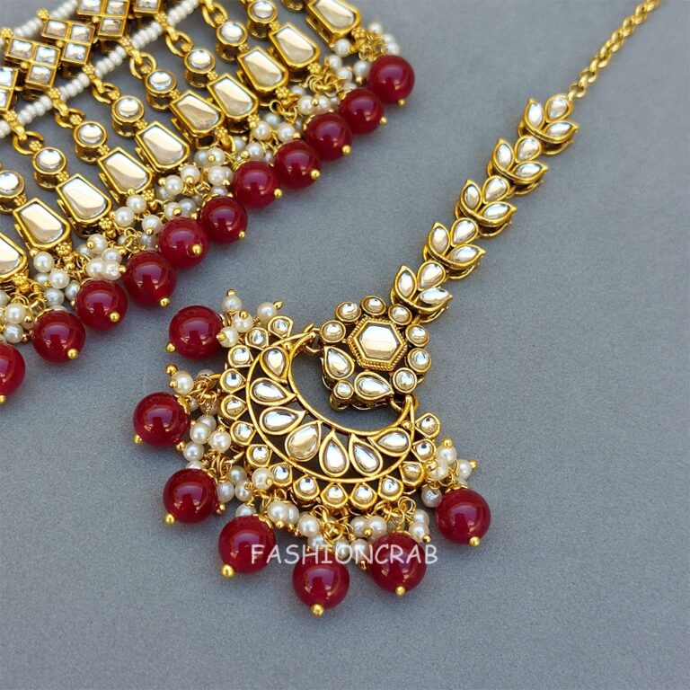 Kajal Kundan Choker Necklace - Maroon