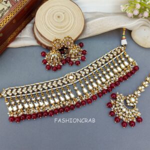 Kajal Kundan Choker Necklace - Maroon