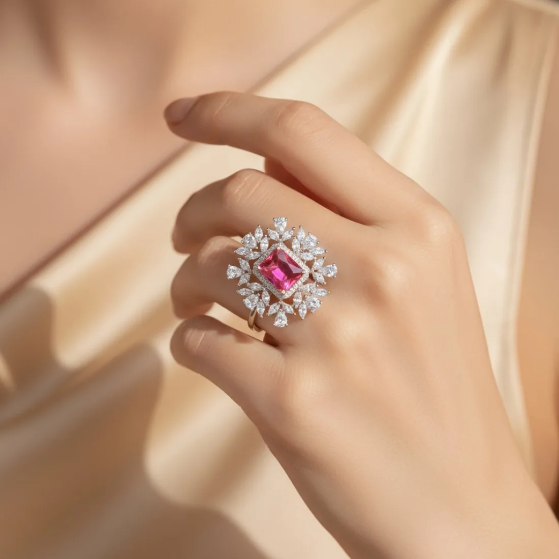 Kavya Pink Zirconia Women Ring