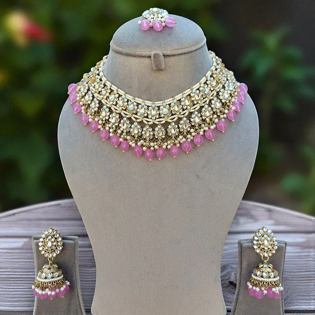 Lavender Color Bridal Kundan Jewellery Set