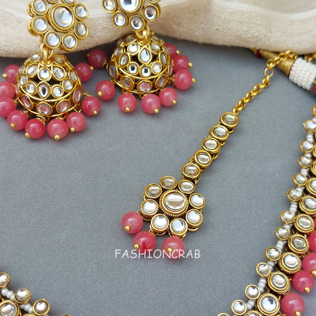 Leora Kundan Choker Necklace - Peach