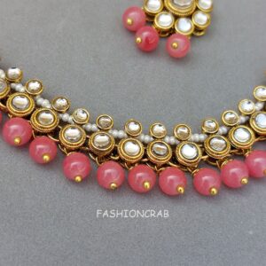 Leora Kundan Choker Necklace - Peach