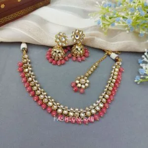 Leora Kundan Choker Necklace - Peach