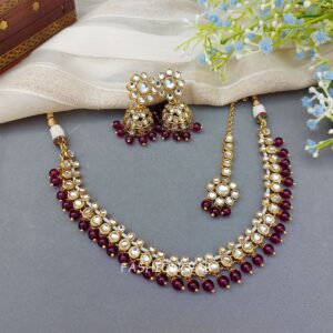 Leora Kundan Choker Necklace - Wine