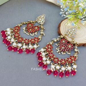 Manasvi Chandbali Earrings - Pink
