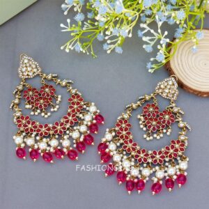 Manasvi Chandbali Earrings - Pink