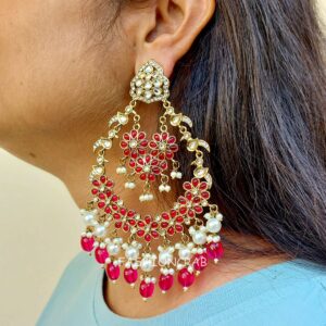 Manasvi Chandbali Earrings - Pink