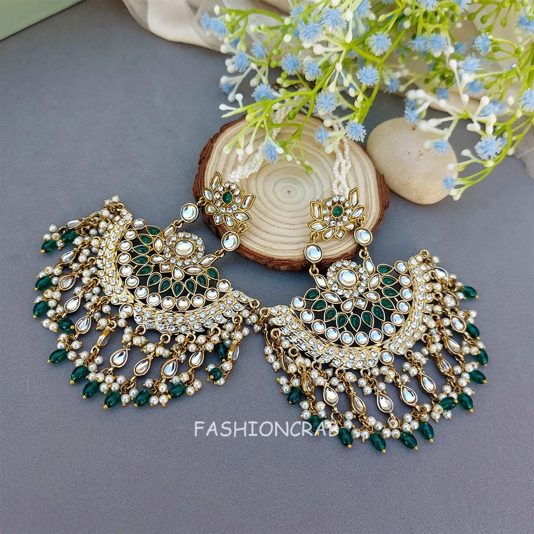 Meera Chandbali Earrings - Green