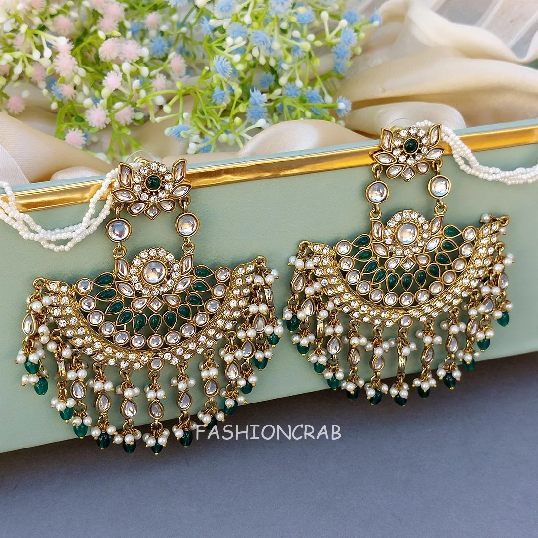 Meera Chandbali Earrings - Green